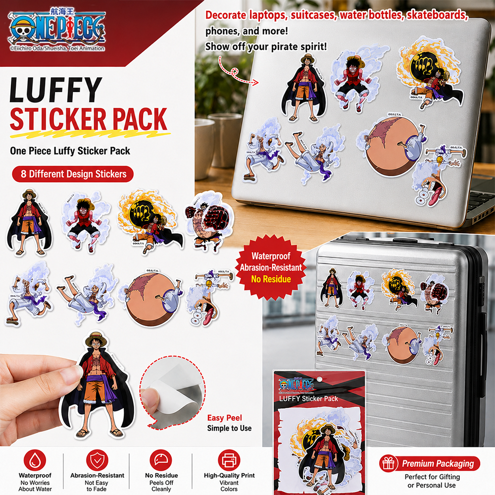 Laptop Accessories Gifts - 8pcs Official One Piece Luffy Sticker