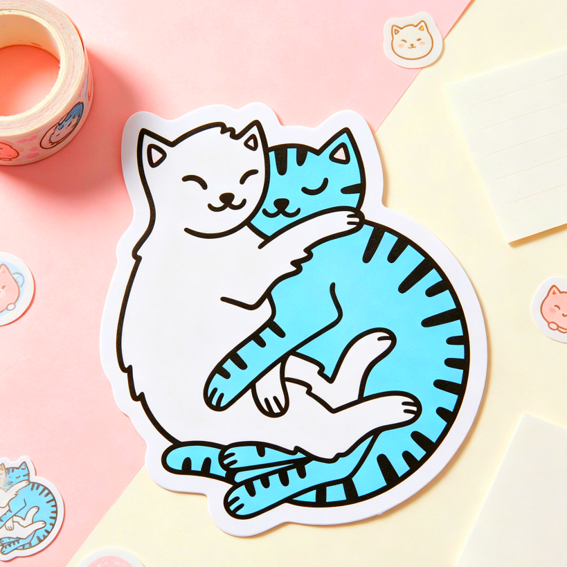Laptop Accessories Gifts - Cuddling Cats Vinyl Sticker Cute Kitten