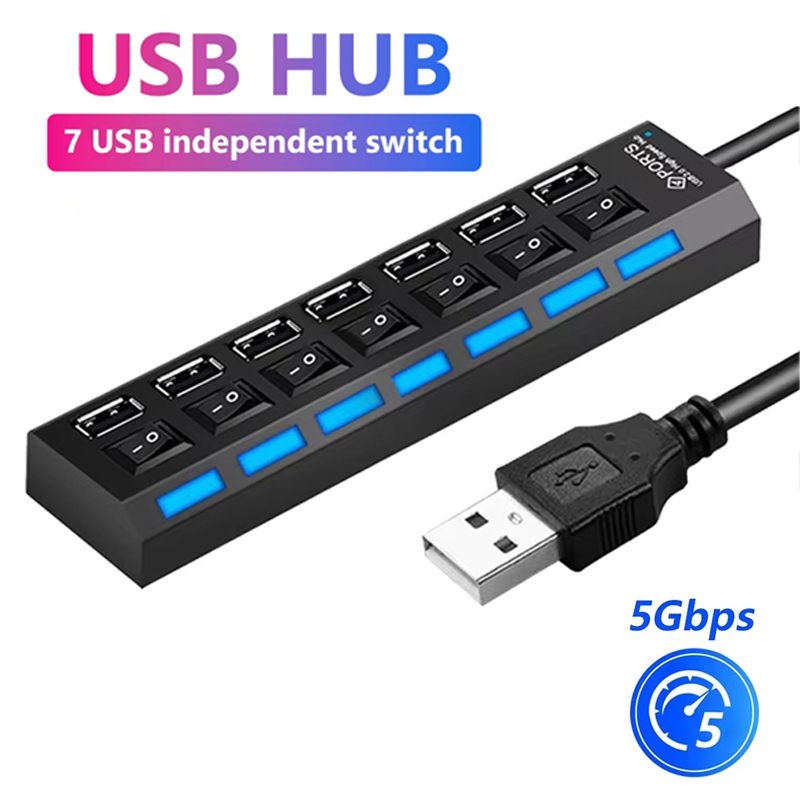 Laptop Accessories All - 7 Port USB 2.0 Hub Splitter