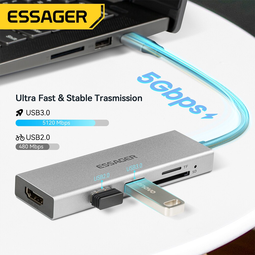 Essager 5 in 1 USB C HUB HDMI- - Usb C Docking Hub ulasan dan harga