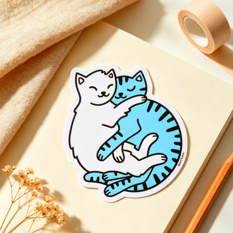 Cuddling Cats Vinyl Sticker Cu - Laptop Accessories Gifts ulasan dan harga