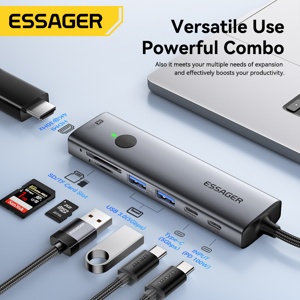 Essager USB C HUB 4K 7-in-1 Ty - Usb C Docking Hub ulasan dan harga